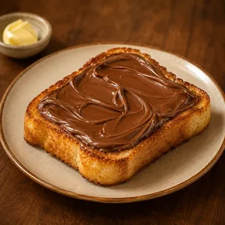 Pão da casa dourado na chapa com manteiga e Nutella cremosa