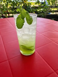 Orvalho Verde com maçã-verde, limão, hortelã, água com gás e gelo